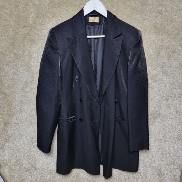 BHS Blazer Womens 12 Black Shimmer Double Breasted Vintage Y2K Jacket - Picture 2 of 5